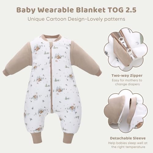 Image of Baby Sleeping Bag Baby Sleep Sack Split Leg with Removable Sleeves, Baby Cotton Sleeping Bag, Winter Toddler Sleeping Bag