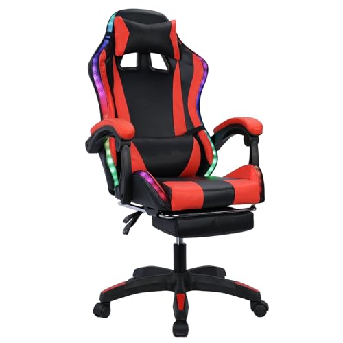dutwirtz Chaise de jeu avec haut-parleurs Bluetooth RVB - Ergonomique - Fonction massage - Hauteur réglable - Style course - Soutien lombaire - Capacité de 180 kg - En cuir synthétique