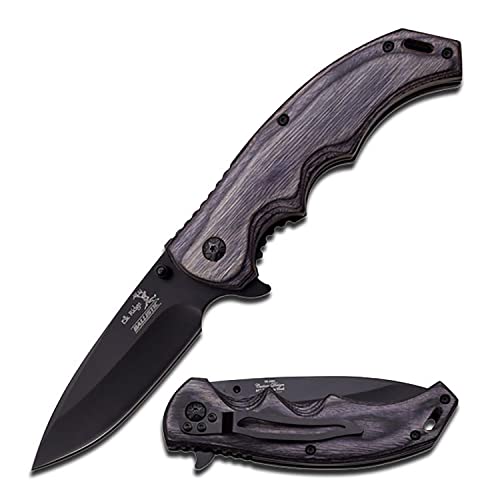 Elk Ridge - Outdoors Spring Assisted Folding Knife - 4.75-In Closed, Black Stainless Steel Blade, Grey Wood Handle, Pocket Clip - Hunting, Camping, Survival, Edc - Er-A004Gy #TOP19