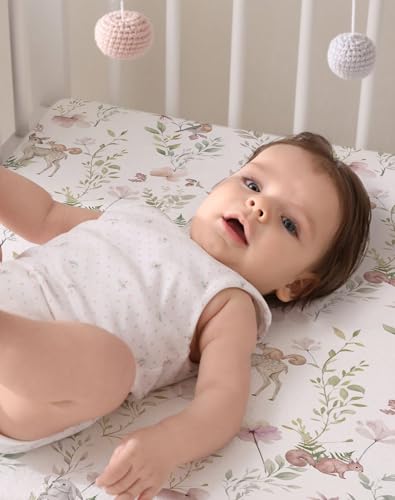 Image of Crib Sheets for Boys and Girls, 2 Pack Fitted Baby Sheets for Standard Toddler Mattress 28 inch x 52 inch, Soft Breathable Jersey Knit Baby Bedding (Sage Trail)