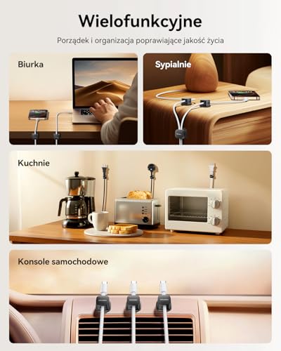 Rocoren 12 sztuk magnetycznych klipsów kablowych, samoprzylepny organizer kabli do domu, biura, biurka, telefonu, samochodu, ściany, biurka, szafki nocnej (Czarny)