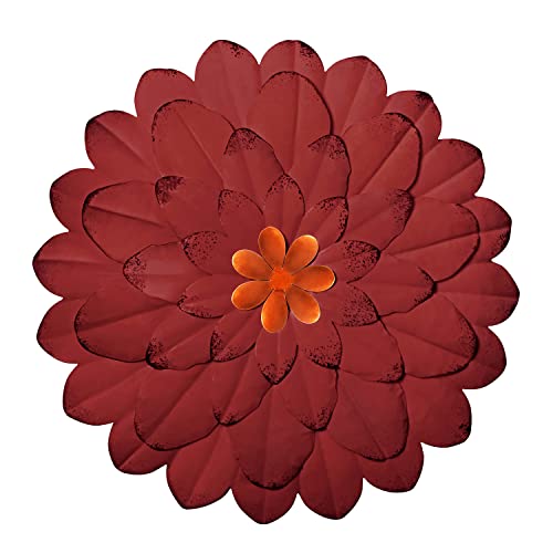 Red Metal Flower Wall Decor Metal Flowers Outdoor Wall Decor Large Metal Flowers For Outside Garden Yard Porch Lawn Home Bedroom Living Room Office Shop, 11.4X11.4 Inch #TOP9