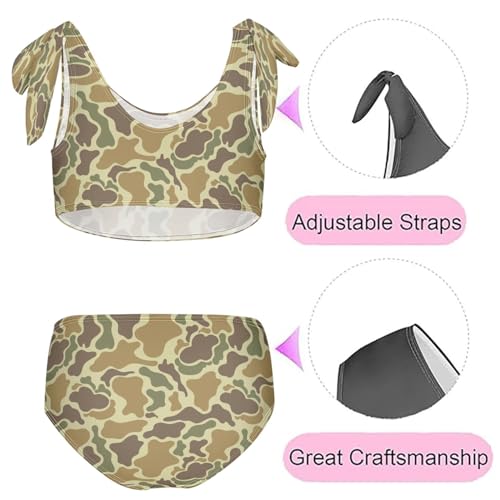 Image of QUGRL Swimsuits for Teen Girls Vintage Camouflage Girls' 2 Piece Bikini Set Swimwear Camo Yellow Kids Swimsuit Beach Sport Bathing Suit 11-12 Years