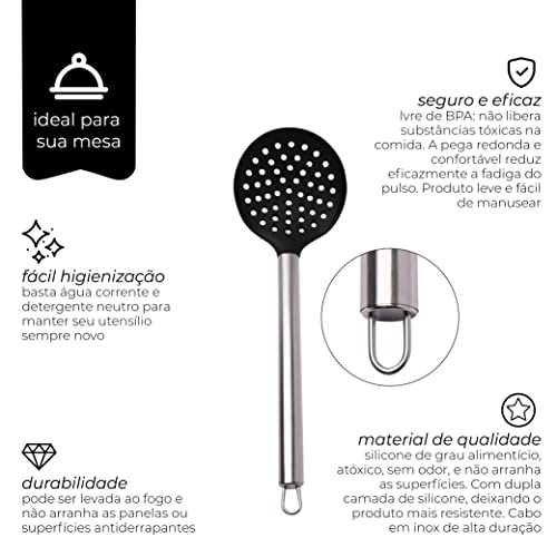 Mimo Style Escumadeira de Silicone e Cabo em Inox de Excelente Durabilidade, Belo Design, Suporta Te