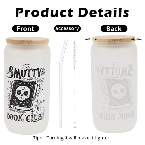 Image of AFRITEE Book Lovers Creative Gifts - Funny Book Themed 16oz Glass Cups with Lids and Straws, Coffee Tumbler Reading Accessories Gift for Women Bookworms Librarian Reader