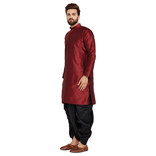 Image of SOJANYA (Since 1958 Men's Off-White and Gold Dupion Silk Dhoti Kurta Set
