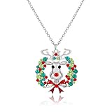YAHPERN Christmas Necklaces For Women Glitzy Rhinestone Xmas Wreath Reindeer Pendant Necklace Holiday Jewelry Gift(silver)