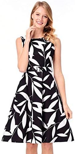 LaceLady Women's Boatneck Vintage Sleeveless Tea Dress Belt Pleated Swing Party