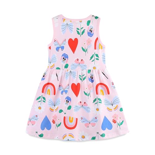 Image of HILEELANG Little Girls Cotton Dress Sleeveless Casual Summer Sundress Flower Printed Jumper Skirt