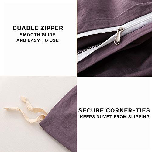 Ecocott Lilac Purple Duvet Cover Queen, 100% Washed Cotton 3 Piece Duvet Cover Sets 1 Duvet Cover With Zipper And 2 Pillowcases Bedding Set(Lilac Purple,Queen) #TOP4