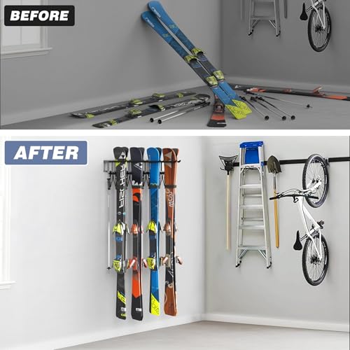WALMANN Garage Storage Organization Wall Ski Rack 4 Pairs of Skis Mount Ski Hanger for Garage Snowboard Wall Rack Holds Up to 200 lbs - Thumbnail 4