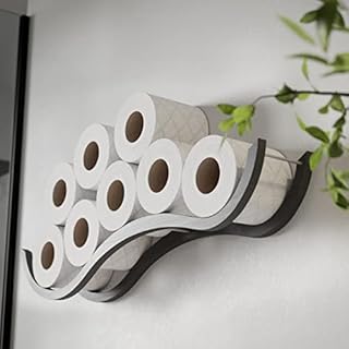 Toilet paper holder storage wall mount bathroom toilet paper organizer roll shelf unique wood holder for tissue paper towel wooden bath accessories Wave (Grey)