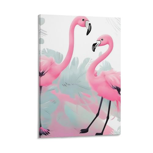 Tableau flamant rose cadre 40x60 pour égayer une salle de bain