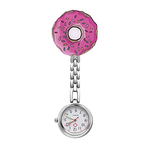 JSDDE Uhren Krankenschwesteruhr FOB Uhr Donut Eiscreme Muster Schwesternuhr Pflegeruhr Taschenuhr Pulsuhr Broschenuhr Uhren (Donut)