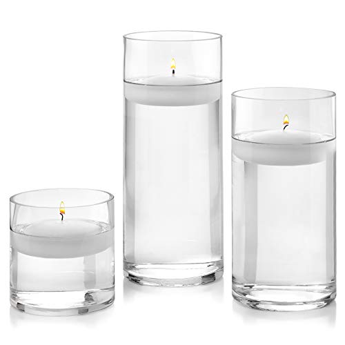 Set of 12 Glass Cylinder Vases 4 from Each Size 4 Inch, 8 Inch, 10 Inch Tall – Multi-use: Pillar Candle, Floating Candles Holders or Flower Vase – Perfect as a Wedding Centerpieces.