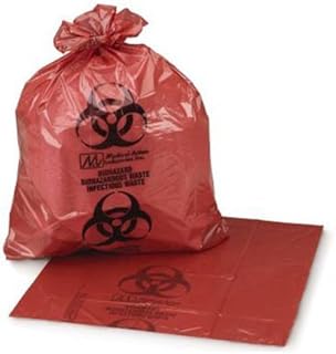 Medegen RD630 Biohazardous Waste Bag, Flat Seal, Coreless Roll, Red/Black, 1.25 mil Gauge, 2 Gallon-3 Gallon Capacity, 14.5
