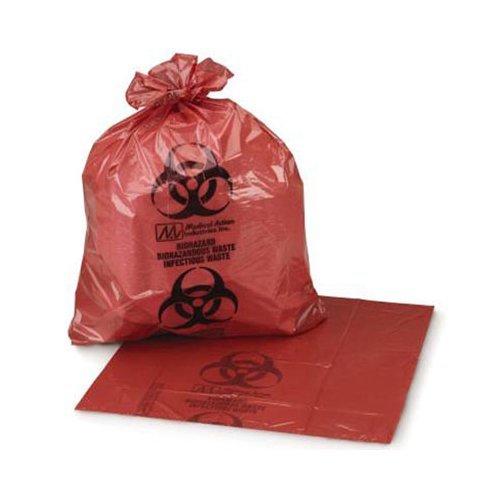 Medegen R172M LLDPE "Biohazardous Waste" Hamper Bag, 1.2mil Gauge, Red, 38" x 45" Size, Pack of 200