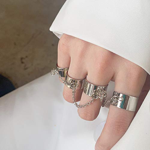 Holibanna Anel de dedo aberto com corrente ajustável empilhável estilo punk anel de declaração de el