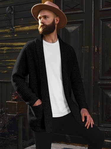 Runcati Mens Shawl Collar Long Cardigan Casual Knit Open Front Sweater Fall Winter Thermal Cardigan Sweater4