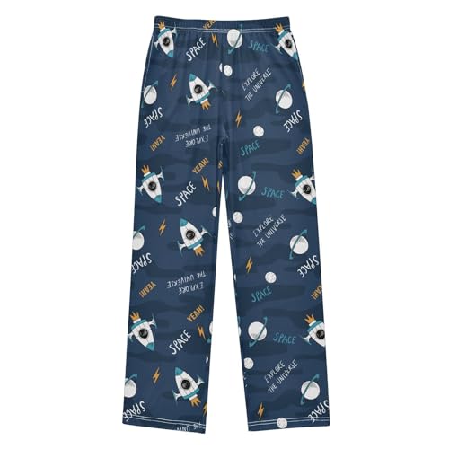 ZZXXB Universe Space Rocket Boys Long Pants Soft Trousers Elastic Waist Kids Lounge Bottoms with Pockets S-XL