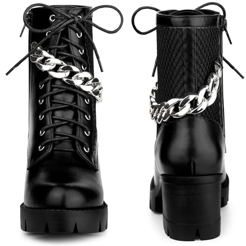 Allegra K Women's Platform Lace Up Mesh Lug Sole Chunky Heel Combat Boots3