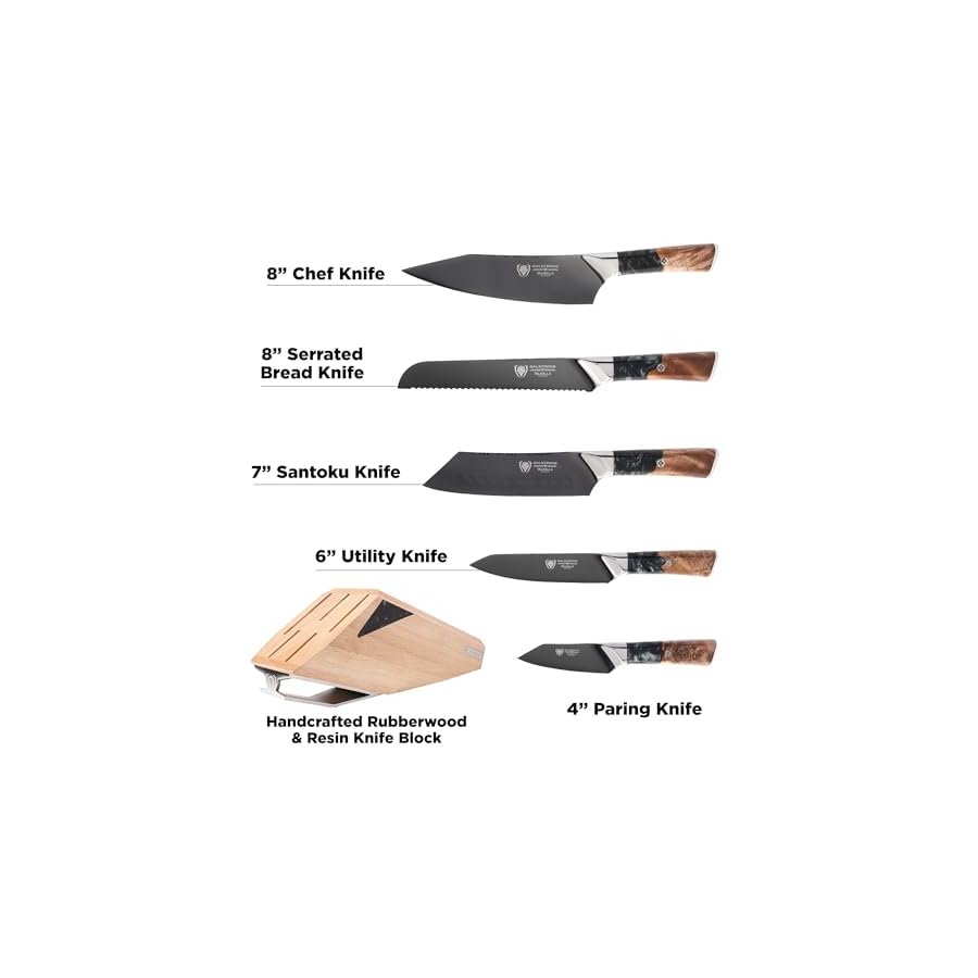 DALSTRONG-Knife-Block-Set-5-Piece-Valhalla-Series-Ravenstone-Black-Blade-Titanium-Coated-Premium-9CR18MOV-HC-Steel-Resin-Wood-Handle-Razor-Sharp-Kitchen-Cooking-Chefs-Knife DALSTRONG Knife Block Set - 5 Piece - Valhalla Series - Ravenstone Black Blade Titanium Coated - Premium 9CR18MOV HC Steel - Resin & Wood Handle - Razor Sharp - Kitchen Cooking Chef's Knife