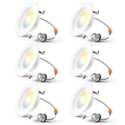 Amico 4 Inch 5CCT LED Recessed Lighting 6 Pack, Dimmable, IC Rated, 8.5W=60W, 650LM Can Lights with Baffle Trim, 2700K/3000K/4000K/5000K/6000K Selectable, Retrofit Installation, ETL & FCC