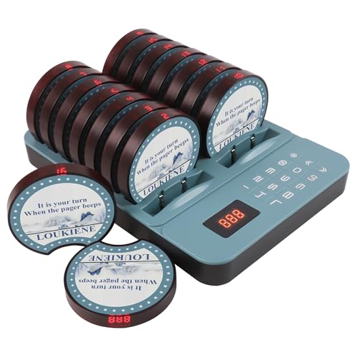 LOUKIENE Lineup Waiting Queue Pagers for Restaurants Paging System Coast Buzzer Beep Buzzer Signal Calling Customer Service for Cuisine Hospital, 16 Pagers