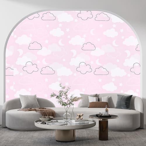 Image of FOKRIM Pink Cloud Wallpaper for Wall Sticker Home,Office 45x300cm Peel and Stick Hexagon Removable Self Adhesive Waterproof