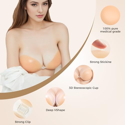 candyfouse Sticky Bra, Strapless Adhesive Invisible Viscous, Push Up Reusable Silicone Bra for Backless Dresses2