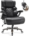 700lbs Grande et grande chaise de bureau-Grande chaise de réception haute avec support Lombaire réglable 3D Flip bras Plus Taille roues, chaise d'ordinateur exécutif, base en métal lourd, large siège rembourré épais
