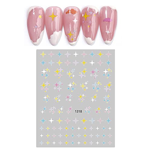 6Pcs 3D Self-Adhesive Nail Stickers, 2022French Star Moon Cloud Unicorn Nail Art Stickers, White Diy Nail Stickers For Women Series Nail Decals For Natural Fingernails And Acrylic Nail Decor #TOP5