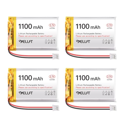 4 Stück 3,7V 1100mAh Lithium Polymer Akku 1S 1C 603449 Wiederaufladbare Batterie mit Schutzplatine und JST2.0-Stecker für Elektronische Geräte