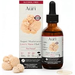Auri Nutrition Super Mushroom Lion’s Mane Liquid Drops - 2 Fl Oz | 1,000mg 10:1 Extract for Focus, Memory, Clarity. Alcohol-Free, Vegan, Non-GMO Tincture. Made in USA. No Refrigeration Needed.