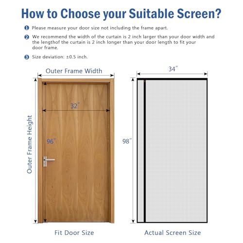 WochiTV Reversible Screen Door Mesh Fits Door Size 32 x 96 Inch, Left Right Side Opening Magntic Screen Door Screen Size 34" x 98", Top Anti-Tearing Mesh Net Curtain with Magnet — view 2