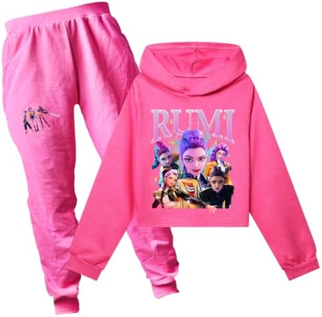 YuanDiann Kinder Hoodie Set 2-teilig - Cropped Kapuzenpullover & Jogginghose Mit Druck