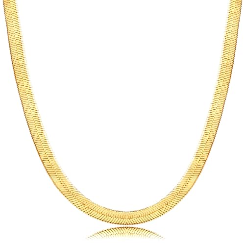 DEARMAY 14K Gold Plated Necklaces for Women, Dainty Gold Herringbone