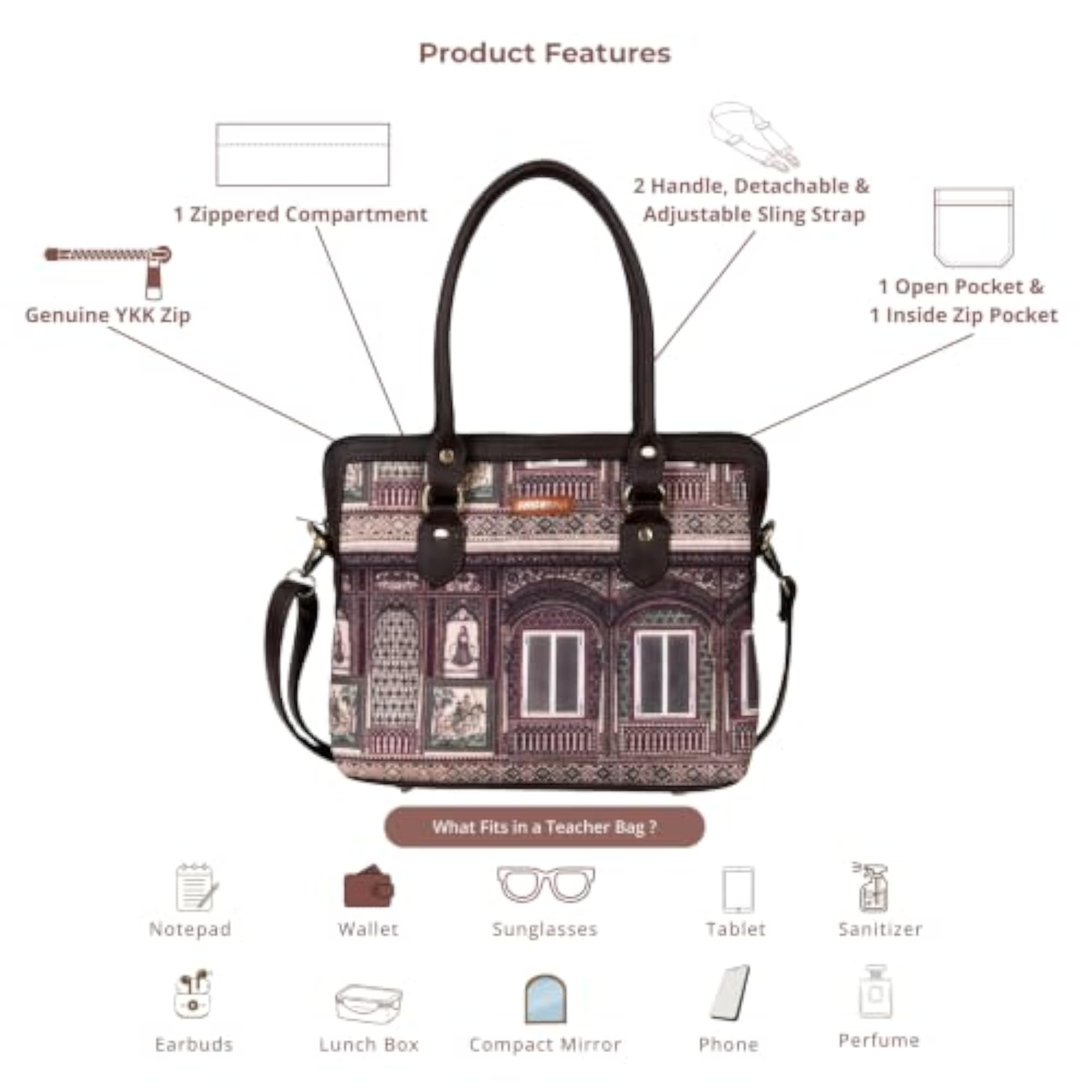 Women's Heritage Haveli Print Teacher Tote Bag