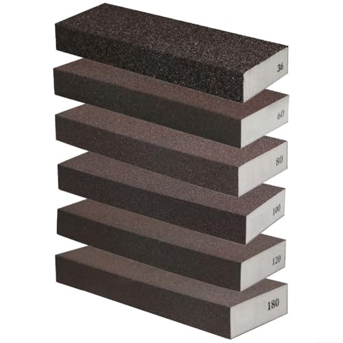 Bloc éponge de ponçage grain 6 pour une utilisation humide et sèche avec base en mousse haute densité pour le polissage du bois, du métal, du plastique, de la peinture et des cloisons sèches (grain 36