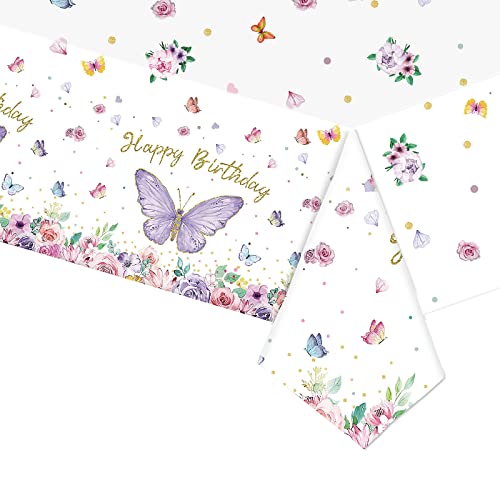 POPOYU 137 x 274 cm nappe papillon fête couverture de table grand chemin de table en plastique dessin animé imperméable couverture de table rectangulaire pour thème papillon fête décoration