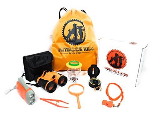 Life Origin Outdoor Toys for Kids Adventure Kids Outside Children Exploration Kit Binoculars Flashlight Compass Whistle Magnifying Glass Bug Container Gift Set for Camping Hiking Educational Pretend