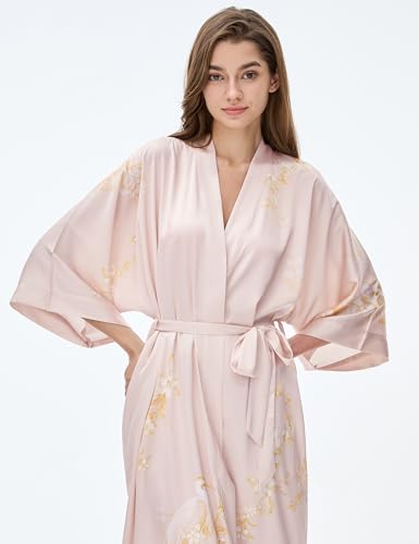 Image of PRODESIGN Kimono Robe for Women - Long Satin Sleepwear Silky Kimono Cover-Up Nightgown Japanese Bathrobe Loungewear Blouse