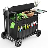 Garden Seat with Wheels, Garden Cart with Seat, 400 lbs Garden Rolling Stools with Wheels for Seniors, Rolling Utility Cart with Large Storage, Foldable Side Trays, for Patio, Lawn, Backyard Gardening