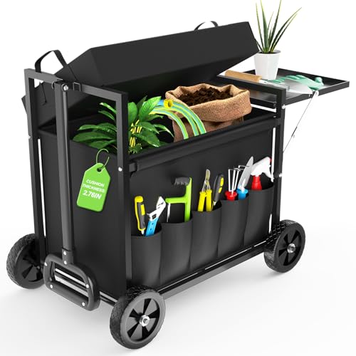 Garden Seat with Wheels Garden Cart with Seat 400 lbs Garden Rolling Utility Cart with Foldable Side Trays for Gardening Patio Backyard Gardening Gifts for Fathers Day