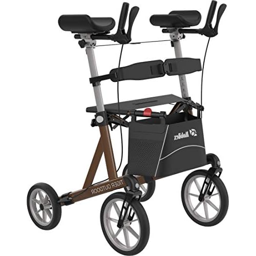 FabaCare Arthritis Rollator Tiger Outdoor XXL, Unterarmrollator, gepolsterte Armauflagen, höhenverstellbarer Arthritsrollator, mit Tasche, bis 200 kg, Braun