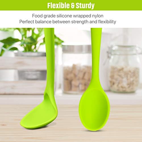 2 Pieces Silicone Serving Spoon Nonstick Mixing Slotted Small Spoons Kitchen Spoon Stirring Spoon for Kitchen Cooking Baking Stirring Tools (Blue and Green)