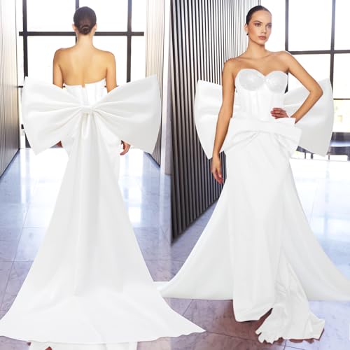 Bencailor Long 67" Big Satin Bow Cape Large Detachable Bow Train for Dress Waist Sash Belt for Bride Formal Wedding Dress4