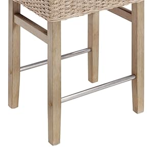 Nathan James Harvey Rattan Bar Stool, Bohemian Counter Height Stool with Woven Seagrass Seat, Solid Wood Legs, and Metal Footrest Seagrass/Brushed Gray, Set of 2 Nathan James Harvey Rattan Bar Stool Bohemian Counter Height Stool with Woven Seagrass Seat Solid Wood Legs and Metal Footrest SeagrassBrushed Gray Set of 2