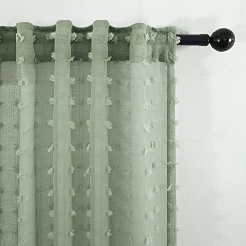 Curtains 96 Inches Long for Bedroom with Pom Pom Designer Patterned Curtains Drapes for Living Room Window Set of 2 Pieces,Sage Green by KOUFALL - Image 6