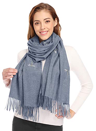 Bienvenu Dragonfly Detail Large Women Soft Cashmere Wool Wraps Shawls Stole Scarf,Gray #TOP3